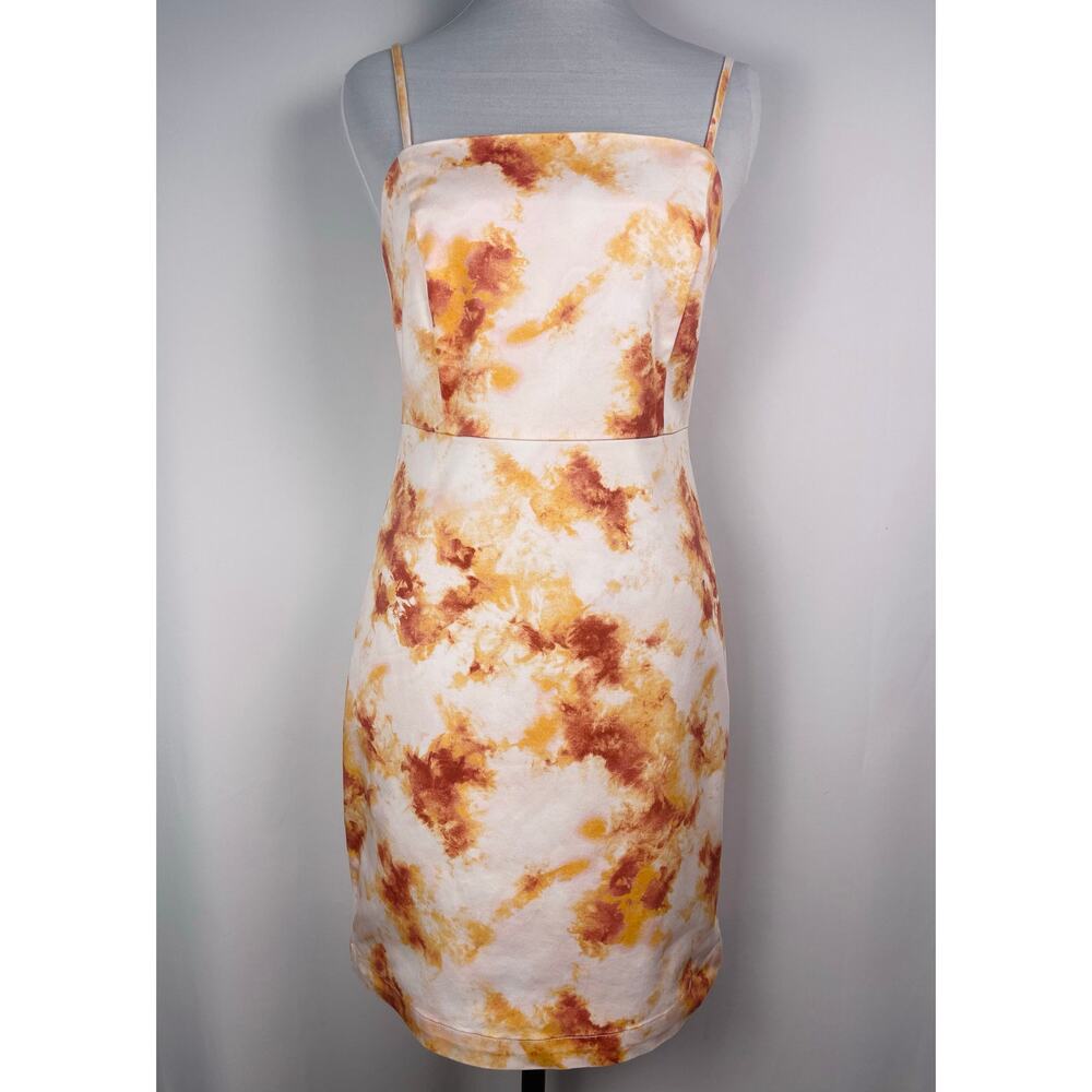 Forever 21 Orange Yellow Tie Dye Bodycon Mini Dress Spaghetti Strap Size S - Picture 2 of 7